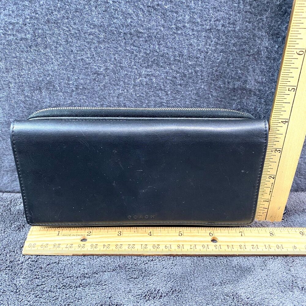 Vintage Coach Legacy Black Leather Trifold Checkbook Wallet Silver Zip Organizer - Picture 8 of 12